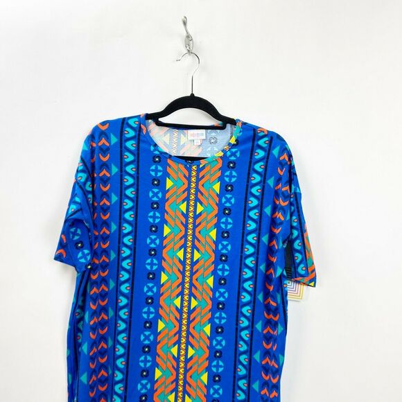 Lularoe XS NWT Womens Unicorn Irma Blue African Print Tunic Top - Picture 2 of 7